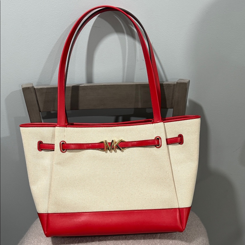 Michael Kors Red and Cream Reed Tote